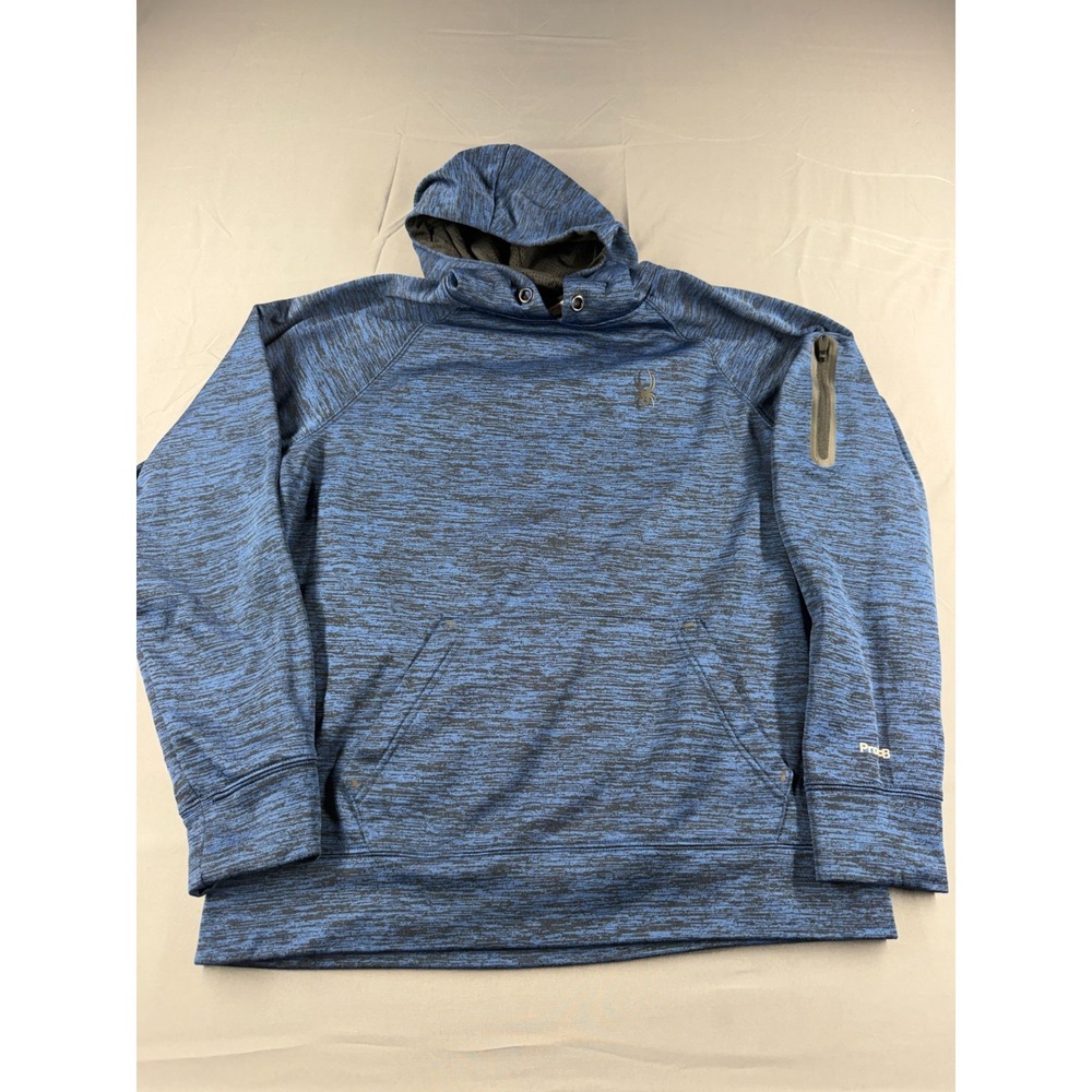 Spyder Active ProWeb Hoodie Mens Medium Blue Pullover Performance Fleece Pocket